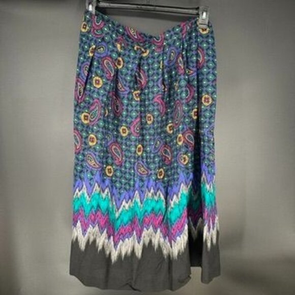 Koret Dresses & Skirts - Vintage 80s High Waist Paisley Border print Chevron A line Hipster Midi Skirt La